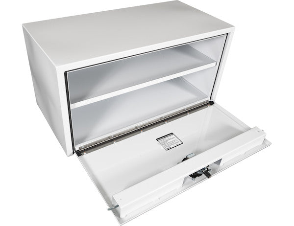 Load image into Gallery viewer, 18x18x48 Inch White Steel Underbody Truck Box with Built-in Shelf - 3-Point Latch
