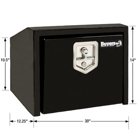 Load image into Gallery viewer, 14/10.5x12x30 Inch Black Steel Underbody Truck Box With Slanted Back
