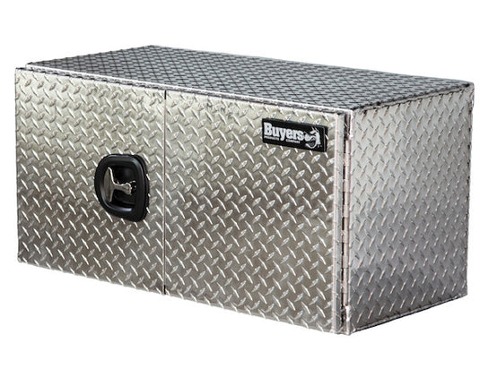 18x18x60 Inch Diamond Tread Aluminum Underbody Truck Box - Double Barn Door, 3-Point Compression Latch