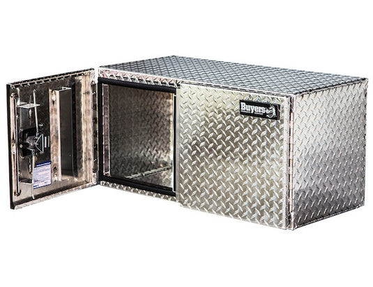 18x18x60 Inch Diamond Tread Aluminum Underbody Truck Box - Double Barn Door, 3-Point Compression Latch