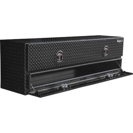 Load image into Gallery viewer, 21x18x72 Inch Gloss Black Diamond Tread Aluminum Flatbed Contractor With Lower Door
