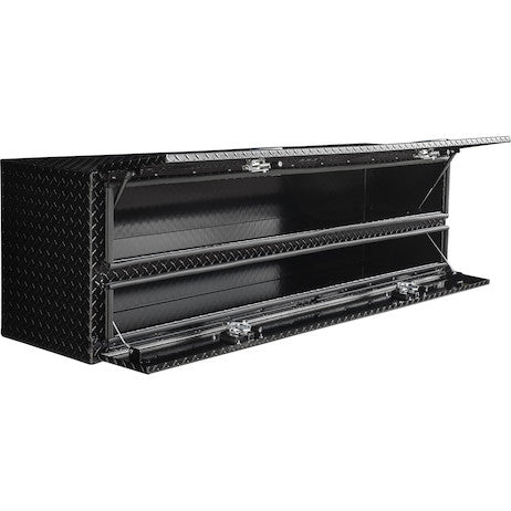 Load image into Gallery viewer, 21x18x72 Inch Gloss Black Diamond Tread Aluminum Flatbed Contractor With Lower Door
