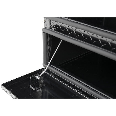 21x18x72 Inch Gloss Black Diamond Tread Aluminum Flatbed Contractor With Lower Door