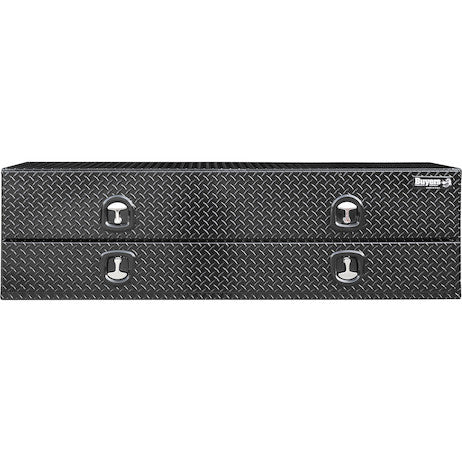 21x18x72 Inch Gloss Black Diamond Tread Aluminum Flatbed Contractor With Lower Door