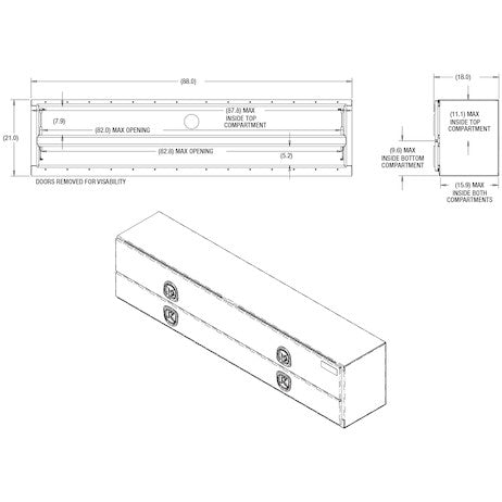 21x18x88 Inch Gloss Black Diamond Tread Aluminum Heavy-Duty Flatbed Contractor With Lower Door