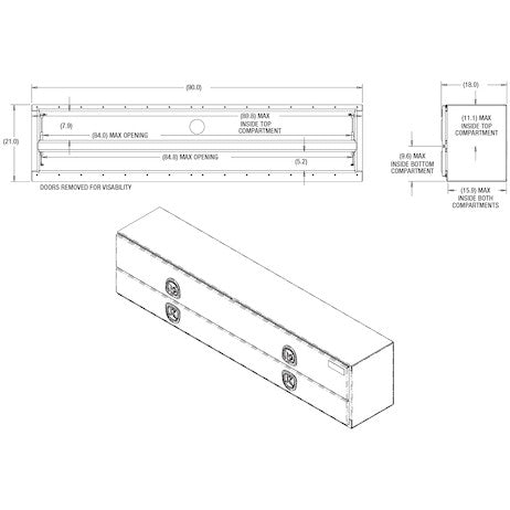 21x18x90 Inch Gloss Black Diamond Tread Aluminum Heavy-Duty Flatbed Contractor With Lower Door