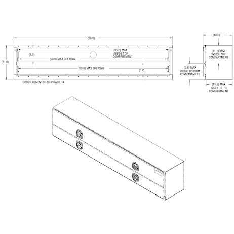 21x18x96 Inch Gloss Black Diamond Tread Aluminum Heavy-Duty Flatbed Contractor With Lower Door