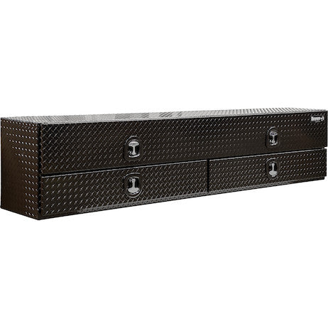 21x18x96 Inch Gloss Black Diamond Tread Aluminum Heavy-Duty Flatbed Contractor With Lower Drawers