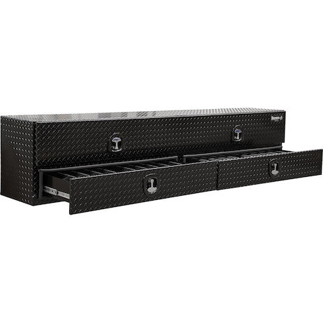 21x18x96 Inch Gloss Black Diamond Tread Aluminum Heavy-Duty Flatbed Contractor With Lower Drawers