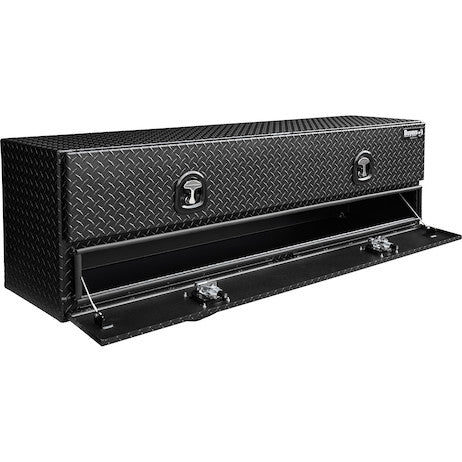 21x18x72 Inch Textured Matte Black Diamond Tread Aluminum Flatbed Contractor With Lower Door