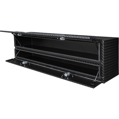 21x18x72 Inch Textured Matte Black Diamond Tread Aluminum Flatbed Contractor With Lower Door