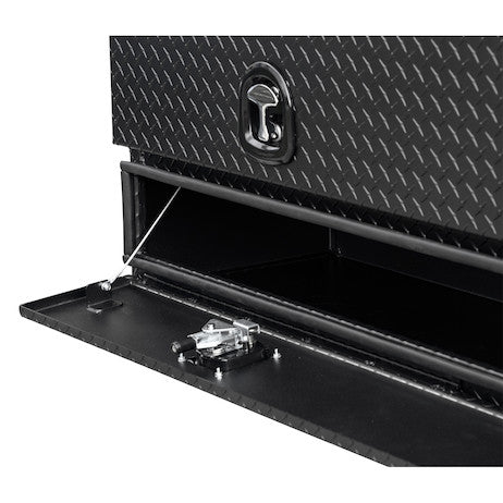 Load image into Gallery viewer, 21x18x72 Inch Textured Matte Black Diamond Tread Aluminum Flatbed Contractor With Lower Door

