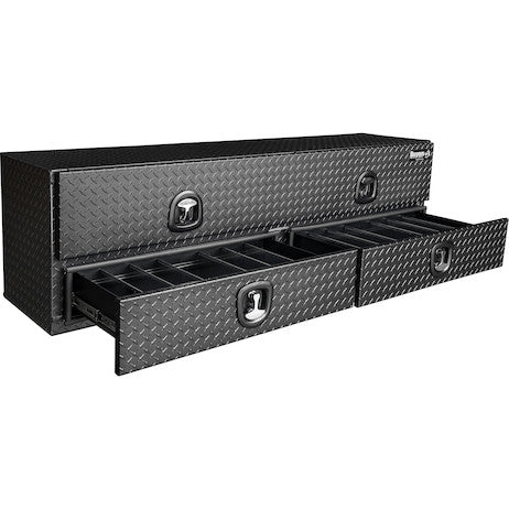 21x18x72 Inch Textured Matte Black Diamond Tread Aluminum Heavy-Duty Flatbed Contractor With Lower Drawers