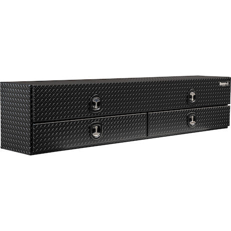 Load image into Gallery viewer, 21x18x96 Inch Textured Matte Black Diamond Tread Aluminum Heavy-Duty Flatbed Contractor With Lower Drawers
