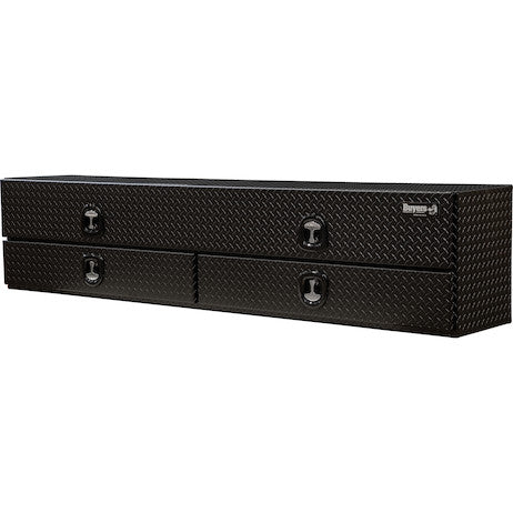 21x18x96 Inch Textured Matte Black Diamond Tread Aluminum Heavy-Duty Flatbed Contractor With Lower Drawers