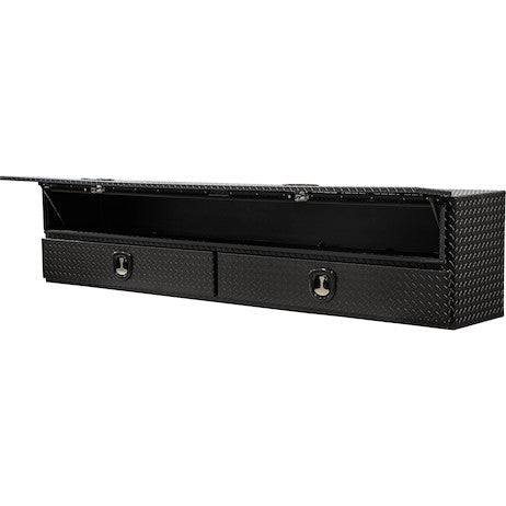 Load image into Gallery viewer, 21x18x96 Inch Textured Matte Black Diamond Tread Aluminum Heavy-Duty Flatbed Contractor With Lower Drawers
