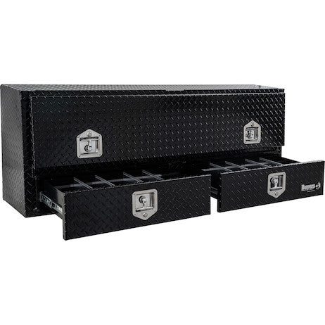 Load image into Gallery viewer, GLOSS BLACK DIAMOND TREAD ALUMINUM PICK-UP TRUCK CONTRACTOR WITH LOWER DRAWERS TOPSIDER TRUCK TOOL BOX SERIES
