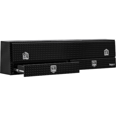 21x13x96 Inch Gloss Black Diamond Tread Aluminum Pick-Up Truck Contractor With Lower Drawers Topsider