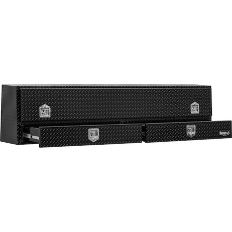 21x13x96 Inch Gloss Black Diamond Tread Aluminum Pick-Up Truck Contractor With Lower Drawers Topsider