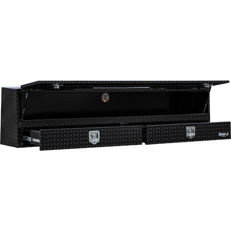 Load image into Gallery viewer, 21x13x96 Inch Gloss Black Diamond Tread Aluminum Pick-Up Truck Contractor With Lower Drawers Topsider
