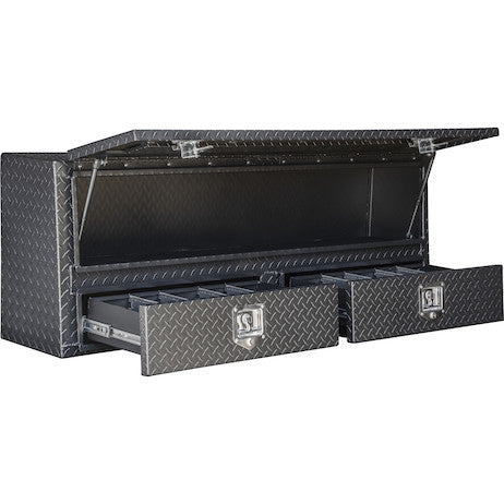 Load image into Gallery viewer, 21x13x60 Inch Matte Black Diamond Tread Aluminum Contractor Truck Box With Drawers
