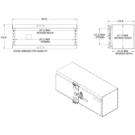 18x18x48 Inch Smooth Aluminum Underbody Truck Tool Box - Double Barn Door, Cam Lock Hardware