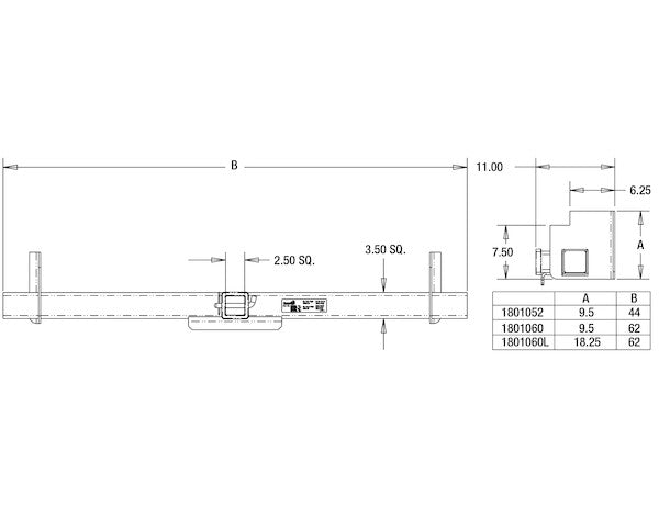 Load image into Gallery viewer, Class 5 62 Inch Service Body Hitch Receiver with 2-1/2 Inch Receiver Tube and 9 Inch Mounting Plates
