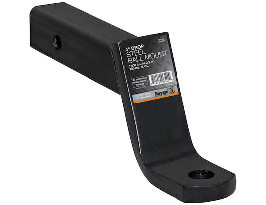 2 Inch Ball Mount With 8 Inch Drop x 10 Inch Long Tube Black