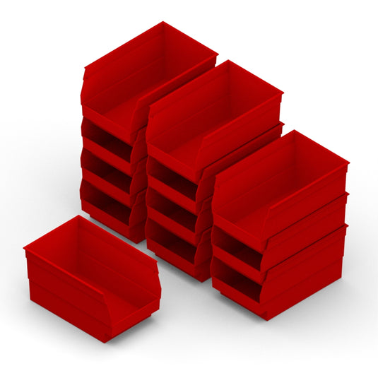 Red Plastic Bin, 12 Per Case, 6"L x 8-7/8"D x 5"H, Bulk Buy