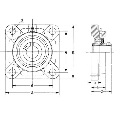 1 Inch Shaft Diameter Set Screw Style Flange Bearing - 4 Hole