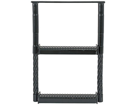 Black Powder Coated 2-Rung Cable Type Truck Step - 24 x 17.5 x 1.38 Inch Deep