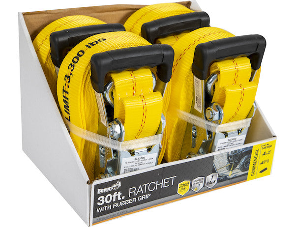 Load image into Gallery viewer, 30 Foot Commercial Grade Ratchet Strap with Soft Rubber Grips - J Hooks, Full Cut Case (4 Pieces Per Case)
