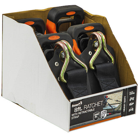 Load image into Gallery viewer, Spring Retracting Ratchet Tie Down with Double J-Hook
