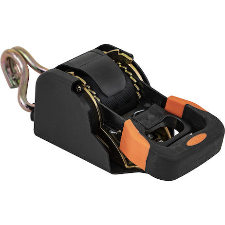 Spring Retracting Ratchet Tie Down with Double J-Hook