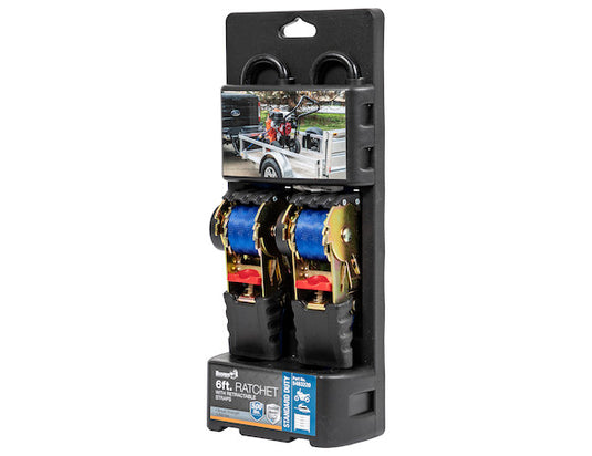 Retractable 6 Foot Standard Duty Ratchet Tie Down - 2 Pack