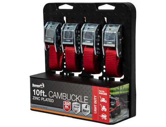10 Foot Light Duty Cambuckle Tie Down - 4 Pack