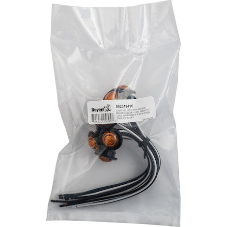 .75 Inch Round Marker Clearance Lights - 1 Amber LED with Stripped Leads - 10-Pack