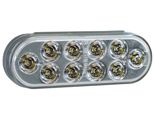 6 Inch Clear Oval Backup Light Kit with 10 LEDs (PL-2 Connection, Includes Grommet and Plug)