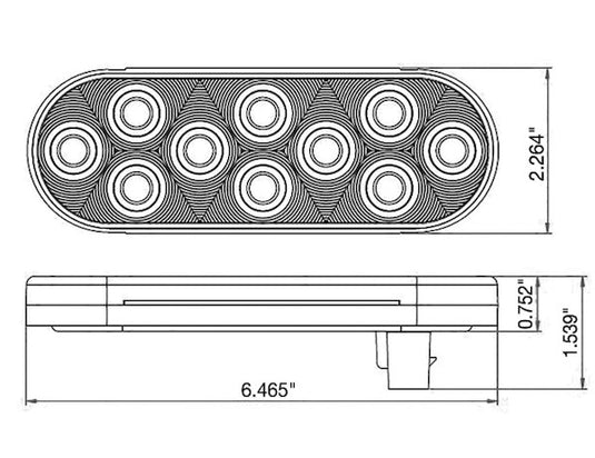 6 Inch Red Oval Stop/Turn/Tail Light with 10 LEDs Kit (PL-3 Connection, Includes Grommet and Plug)