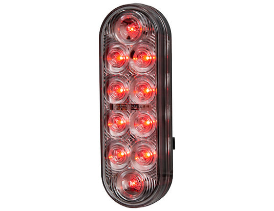 6 Inch Oval Stop/Turn/Tail Light With 10 Red LEDs, Clear Lens