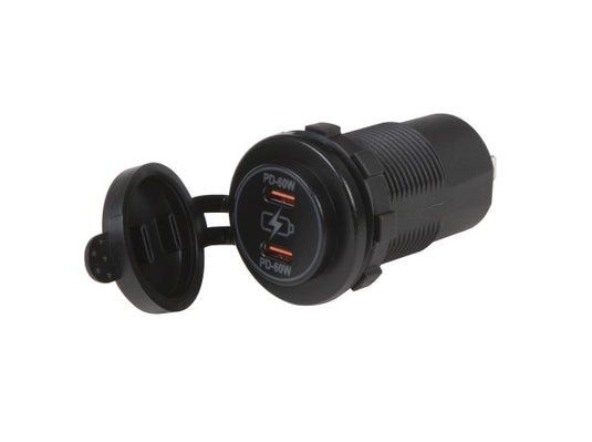 Power Sockets & Plugs, Dual USB Socket, 2 X Type C, Power Delivery, Round, 12/24 V - 83-6571 - Grote