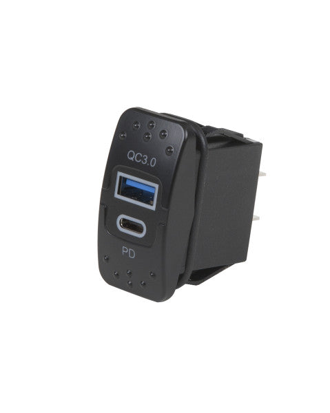 Power Sockets & Plugs, Dual USB Socket, Type A + C, Power Delivery, Rectangle, 12/24 V - 83-6572 - Grote