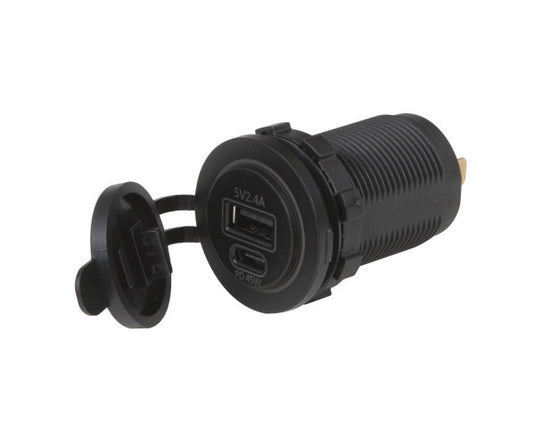 Power Sockets & Plugs, Dual USB Socket, Type A + C, Power Delivery, Round, 12/24 V - 83-6573 - Grote