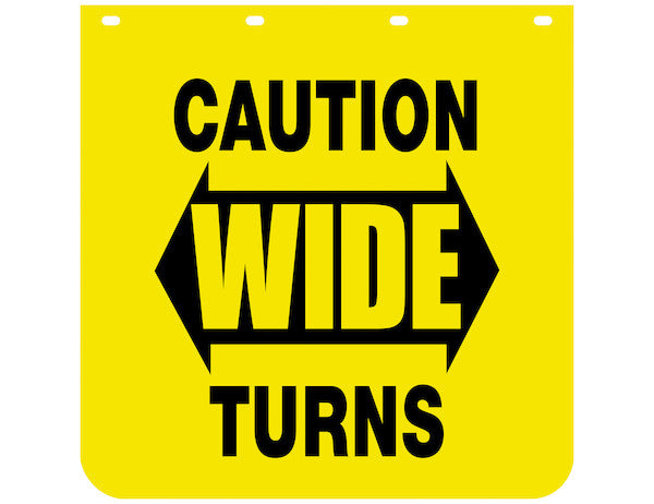 Load image into Gallery viewer, Caution Wide Turns Yellow Polymer Mudflaps 24x36 Inch

