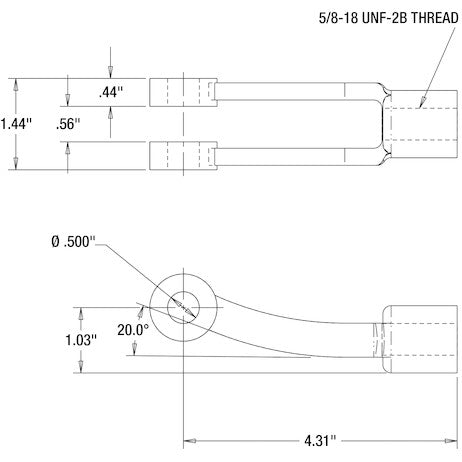 Adjustable Yoke End 5/8-18 NF Thread And 1/2 Inch Diameter Thru-Hole