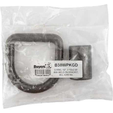 D-RING,1/2in, 2-1/2x2-3/8 W/WELD ON BRKT