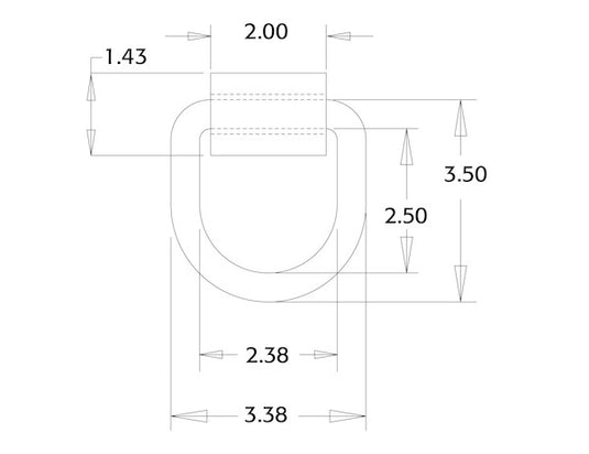 D-RING,1/2in, 2-1/2x2-3/8 W/WELD ON BRKT