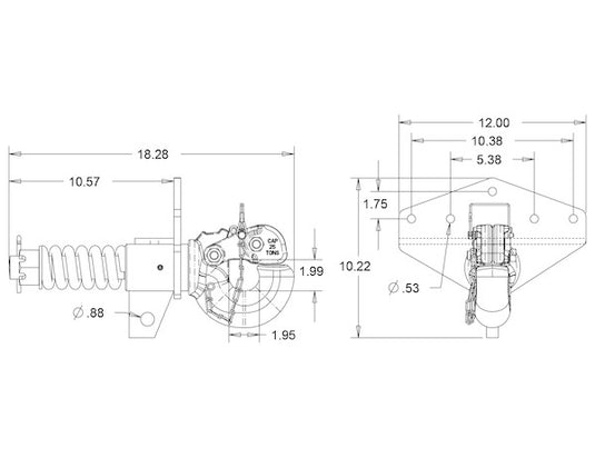25 Ton Swivel Type Pintle Hitch with T-bracket - Compares To Wallace
