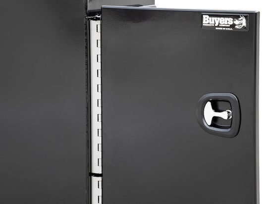 GLOSS BLACK STEEL STRAIGHT SIDE BACKPACK TRUCK TOOL BOX SERIES WITH FLAT FLOOR AND ADJUSTABLE SHELVING