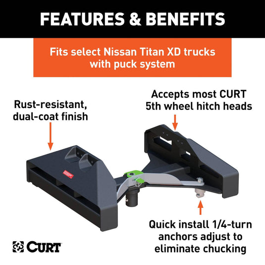 CURT Puck System 5th Wheel Legs (20K), 8' Bed with 5th Wheel Prep Package - 2017-2019 Nissan Titan XD